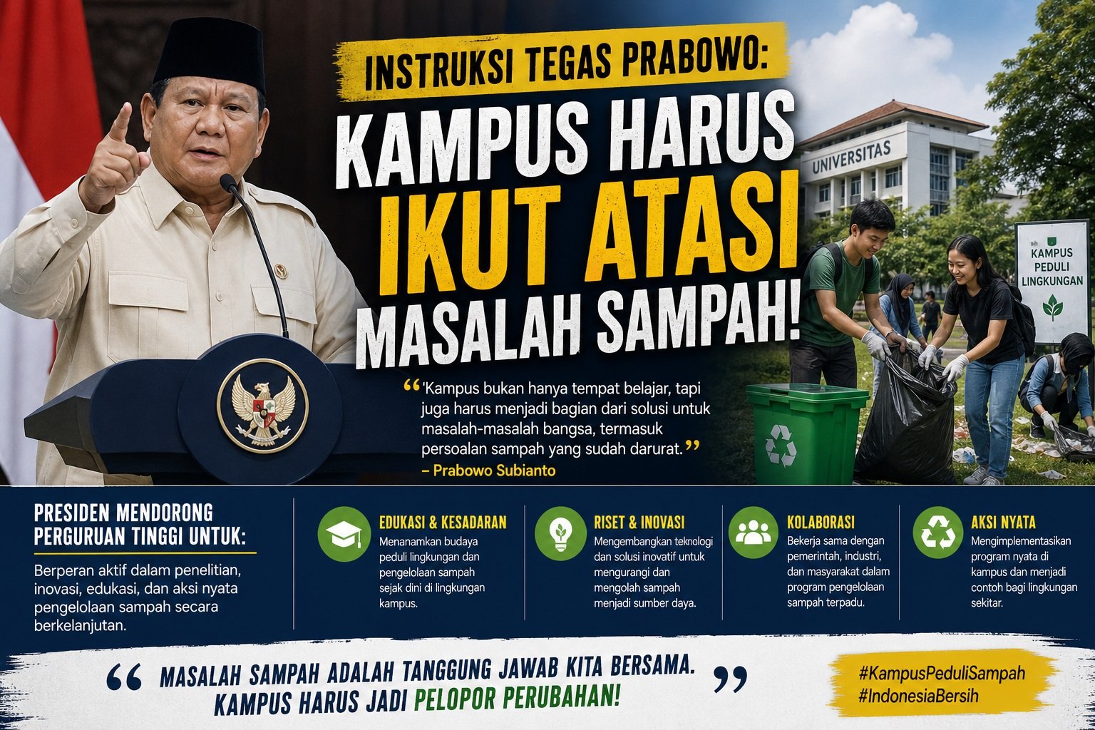 Instruksi Tegas Prabowo: Kampus Harus Ikut Atasi Masalah Sampah!